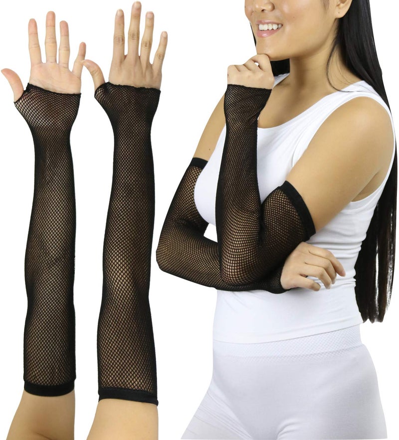 ToBeInStyle Womenâ€™s Long Arm Length Fishnet Fingerless Novelty Gloves - Black - Image 1